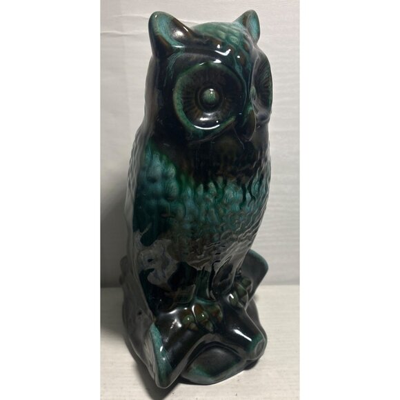 Blue Mountain Pottery Owl Ceramic Green Drip Glaze Vintage 10" Tall Canada Vtg - Picture 2 of 9